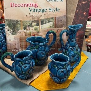 Vintage Mood Indigo Blue By Inarco Japan Blue Embossed Fruit Pitcher bundle